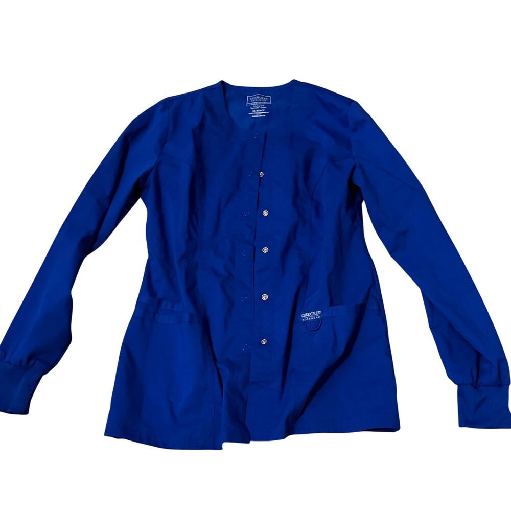 Cherokee long sleeve royal blue scrub top coverup nurse sz XS button up workwear
